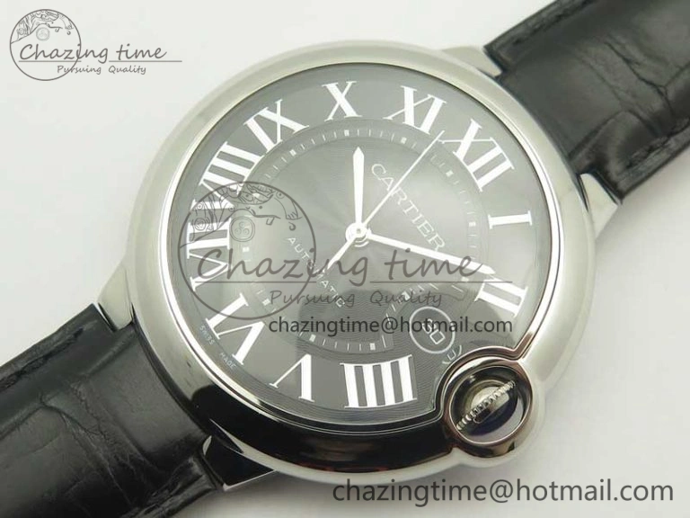 Ballon Bleu 42mm SS AF 1:1 Best Edition Black Texture Dial on Black Crocodile Strap A2892
