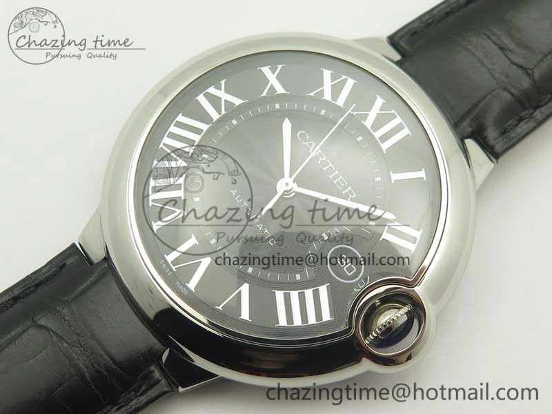 Ballon Bleu 42mm SS AF 1:1 Best Edition Black Texture Dial on Black Crocodile Strap A2892