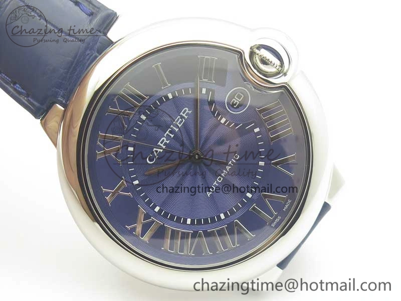 Ballon Bleu 42mm SS AF 1:1 Best Edition Blue Texture Dial on Blue Crocodile Strap A2892