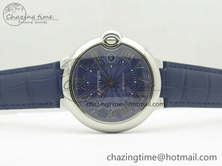 Ballon Bleu 42mm SS AF 1:1 Best Edition Blue Texture Dial on Blue Crocodile Strap A2892
