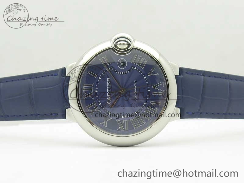 Ballon Bleu 42mm SS AF 1:1 Best Edition Blue Texture Dial on Blue Crocodile Strap A2892