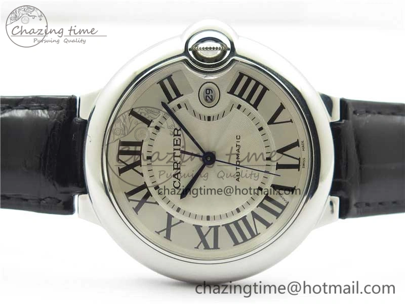 Ballon Bleu 42mm SS AF 1:1 Best Edition White Texture Dial on Black Croco Strap A2824