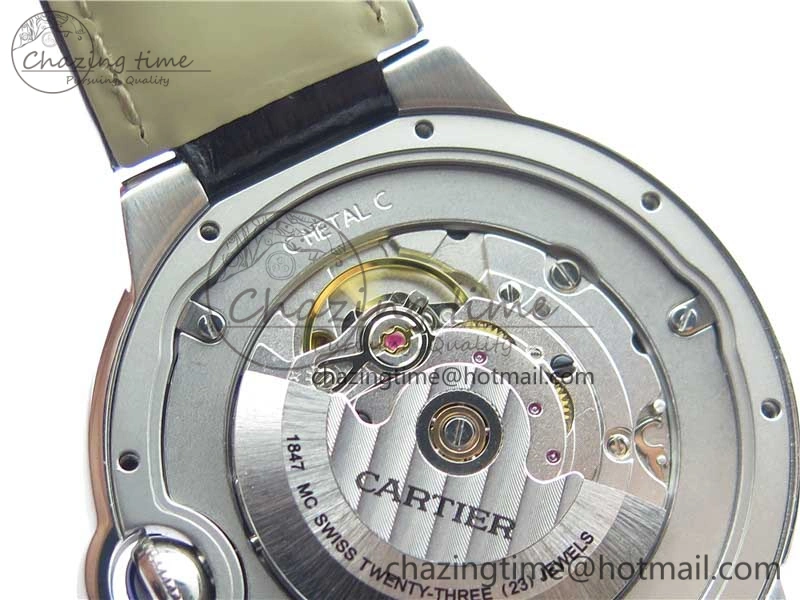 Ballon Bleu 42mm SS AF 1:1 Best Edition White Texture Dial on Black Croco Strap A2824