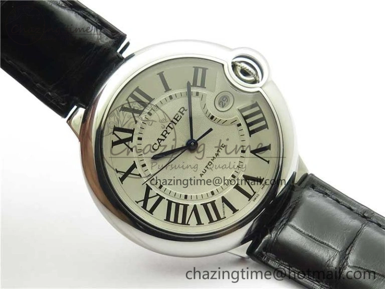 Ballon Bleu 42mm SS AF 1:1 Best Edition White Texture Dial on Black Croco Strap A2824