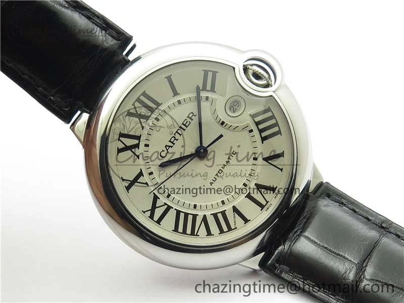 Ballon Bleu 42mm SS AF 1:1 Best Edition White Texture Dial on Black Croco Strap A2824