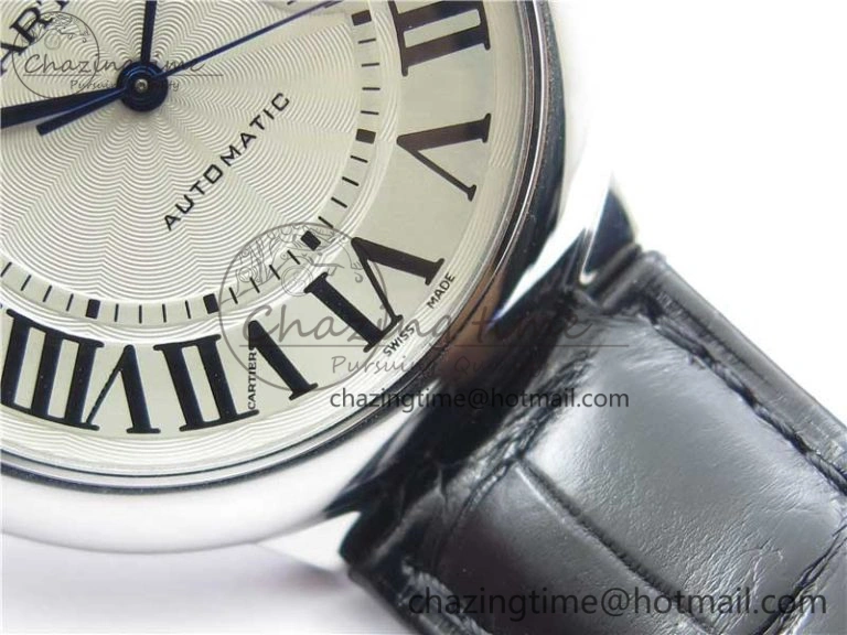 Ballon Bleu 42mm SS AF 1:1 Best Edition White Texture Dial on Black Croco Strap A2824