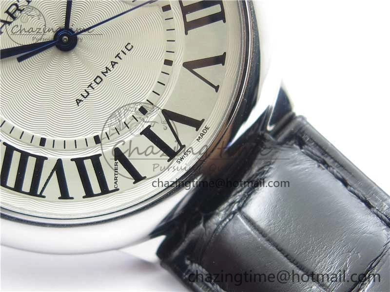 Ballon Bleu 42mm SS AF 1:1 Best Edition White Texture Dial on Black Croco Strap A2824