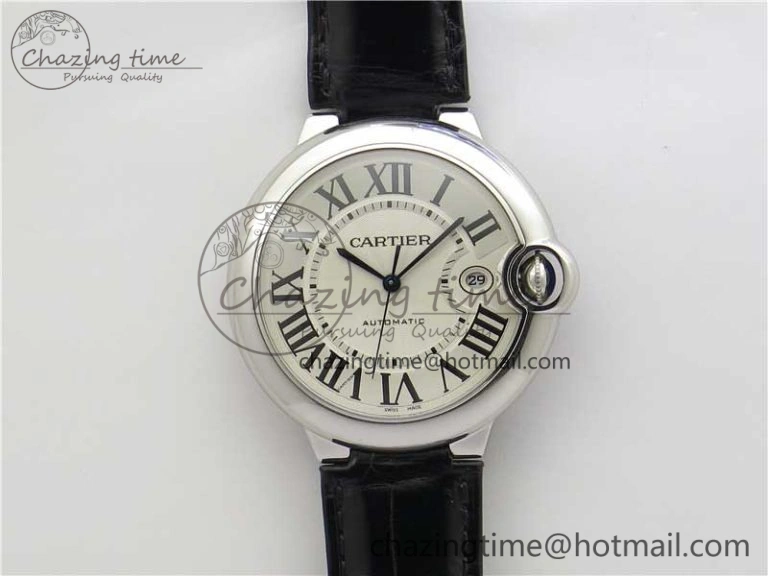 Ballon Bleu 42mm SS AF 1:1 Best Edition White Texture Dial on Black Croco Strap A2824
