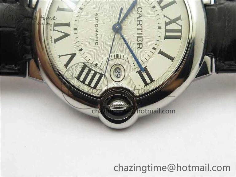 Ballon Bleu 42mm SS AF 1:1 Best Edition White Texture Dial on Black Croco Strap A2824