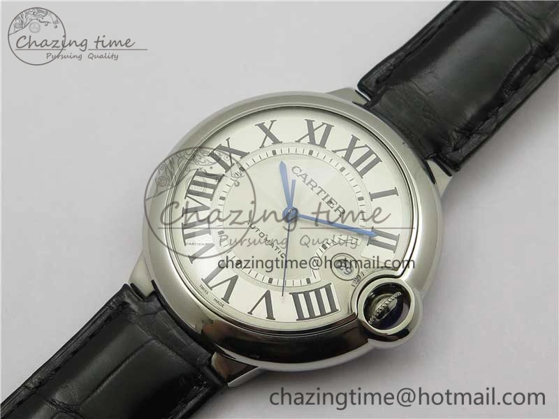 Ballon Bleu 42mm SS AF 1:1 Best Edition White Texture Dial on Black Croco Strap A2824