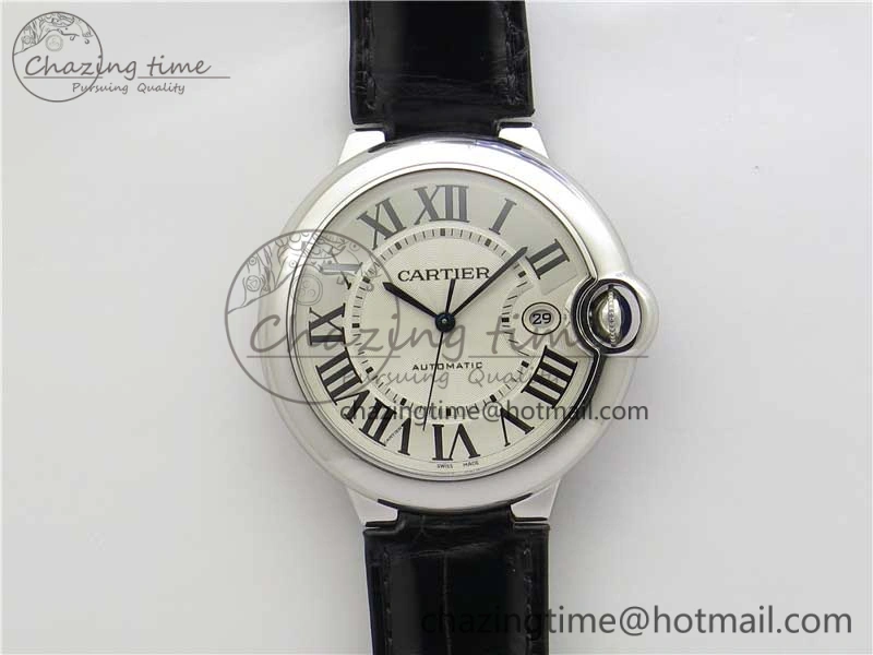 Ballon Bleu 42mm SS AF 1:1 Best Edition White Texture Dial on Black Croco Strap A2824