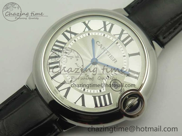 Ballon Bleu 42mm SS AF 1:1 Best Edition White Texture Dial on Black Crocodile Strap A2892
