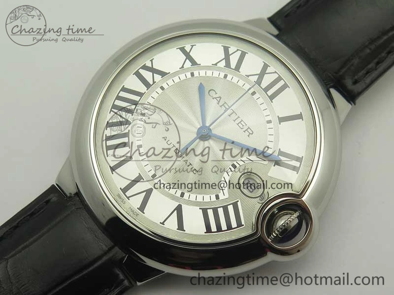 Ballon Bleu 42mm SS AF 1:1 Best Edition White Texture Dial on Black Crocodile Strap A2892