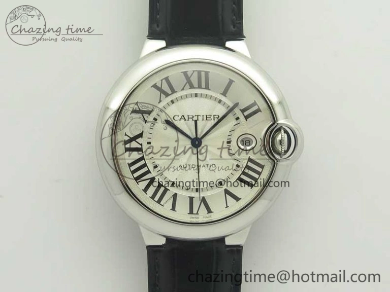 Ballon Bleu 42mm SS AF 1:1 Best Edition White Texture Dial on Black Crocodile Strap A2892