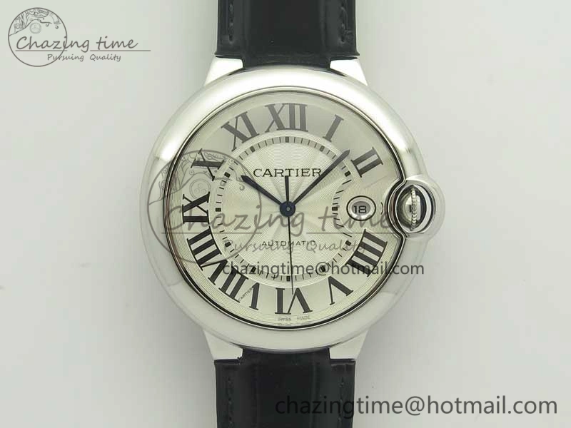 Ballon Bleu 42mm SS AF 1:1 Best Edition White Texture Dial on Black Crocodile Strap A2892