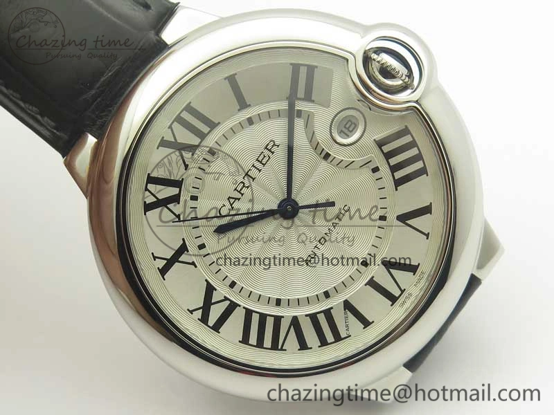 Ballon Bleu 42mm SS AF 1:1 Best Edition White Texture Dial on Black Crocodile Strap A2892