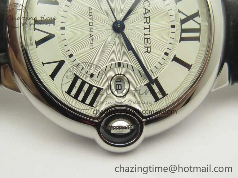 Ballon Bleu 42mm SS AF 1:1 Best Edition White Texture Dial on Black Crocodile Strap A2892