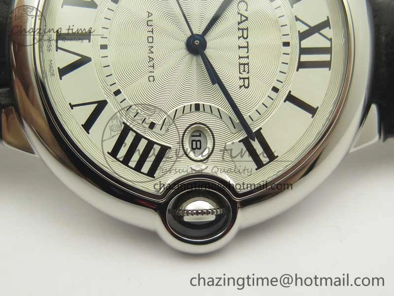 Ballon Bleu 42mm SS AF 1:1 Best Edition White Texture Dial on Black Crocodile Strap A2892