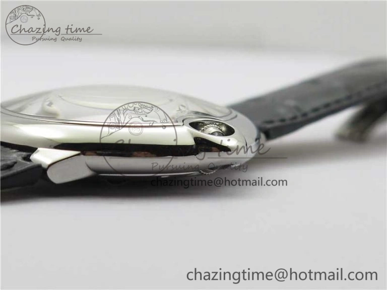 Ballon Bleu 42mm SS AF 1:1 Best Edition White Texture Dial on Black Leather Strap A2824