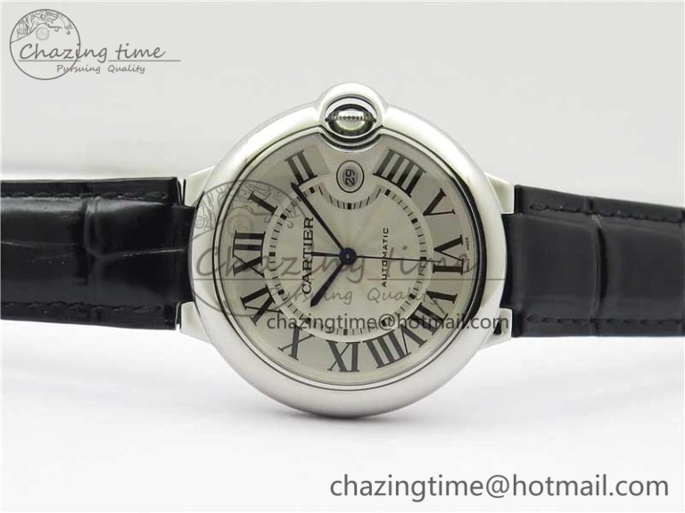 Ballon Bleu 42mm SS AF 1:1 Best Edition White Texture Dial on Black Leather Strap A2824