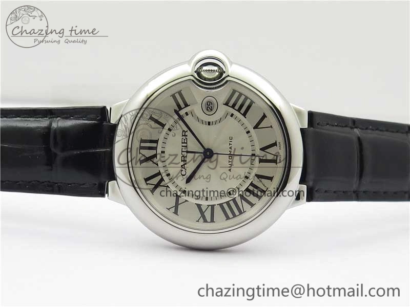 Ballon Bleu 42mm SS AF 1:1 Best Edition White Texture Dial on Black Leather Strap A2824