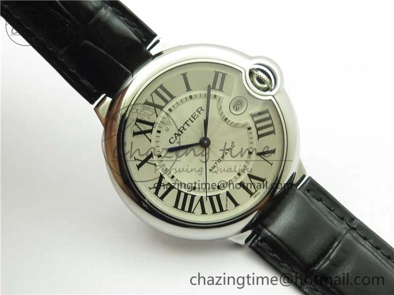 Ballon Bleu 42mm SS AF 1:1 Best Edition White Texture Dial on Black Leather Strap A2824