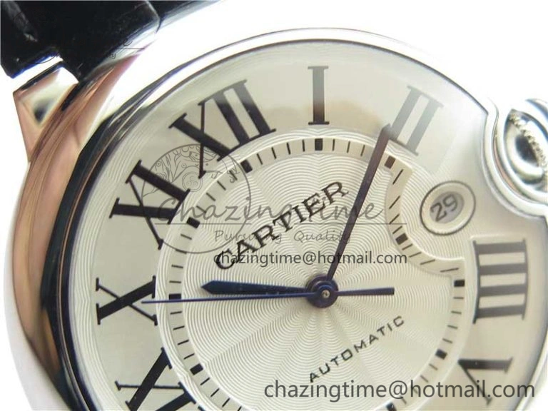 Ballon Bleu 42mm SS AF 1:1 Best Edition White Texture Dial on Black Leather Strap A2824