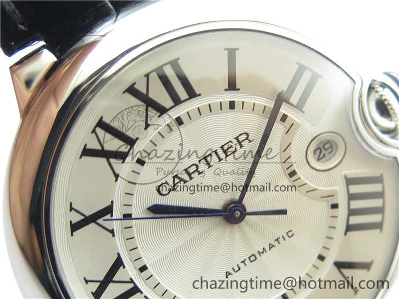 Ballon Bleu 42mm SS AF 1:1 Best Edition White Texture Dial on Black Leather Strap A2824