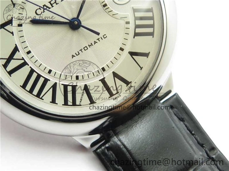 Ballon Bleu 42mm SS AF 1:1 Best Edition White Texture Dial on Black Leather Strap A2824