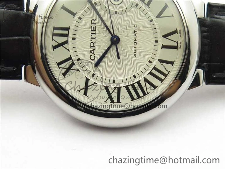 Ballon Bleu 42mm SS AF 1:1 Best Edition White Texture Dial on Black Leather Strap A2824