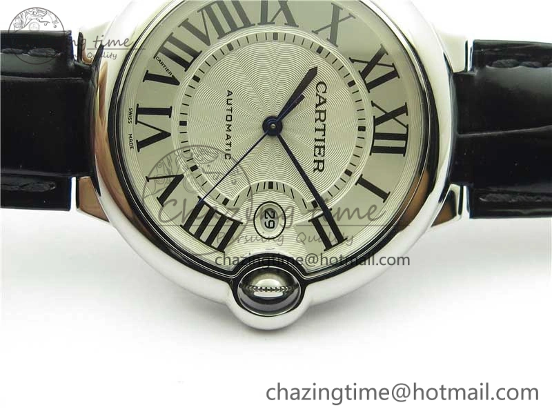 Ballon Bleu 42mm SS AF 1:1 Best Edition White Texture Dial on Black Leather Strap A2824