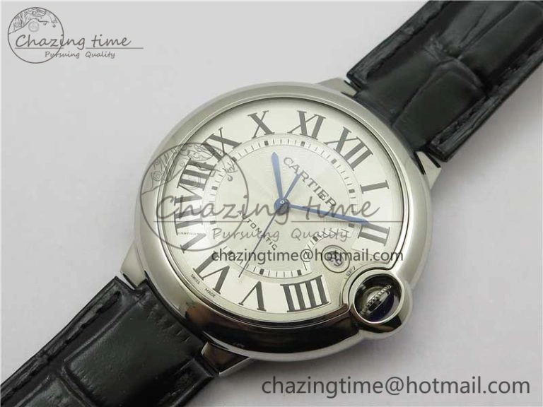 Ballon Bleu 42mm SS AF 1:1 Best Edition White Texture Dial on Black Leather Strap A2824