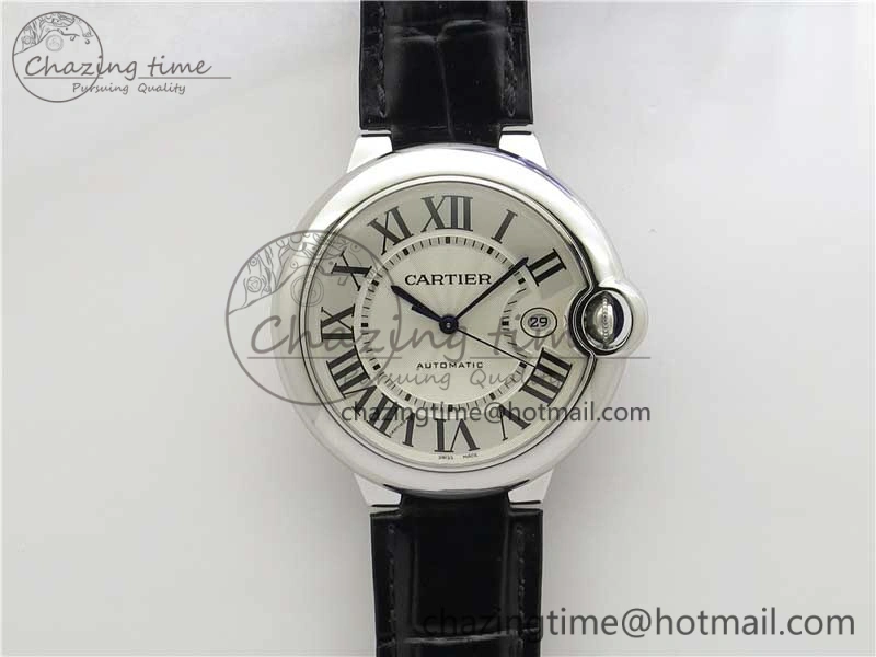 Ballon Bleu 42mm SS AF 1:1 Best Edition White Texture Dial on Black Leather Strap A2824