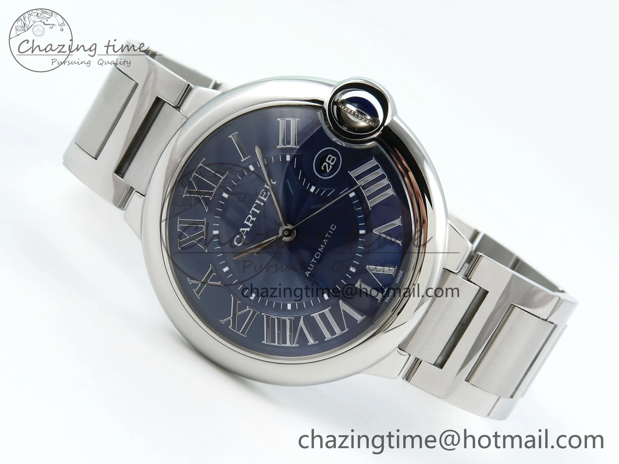 Ballon Bleu 42mm SS CHF 1:1 Best Edition Blue Texture Dial on SS Bracelet A2824