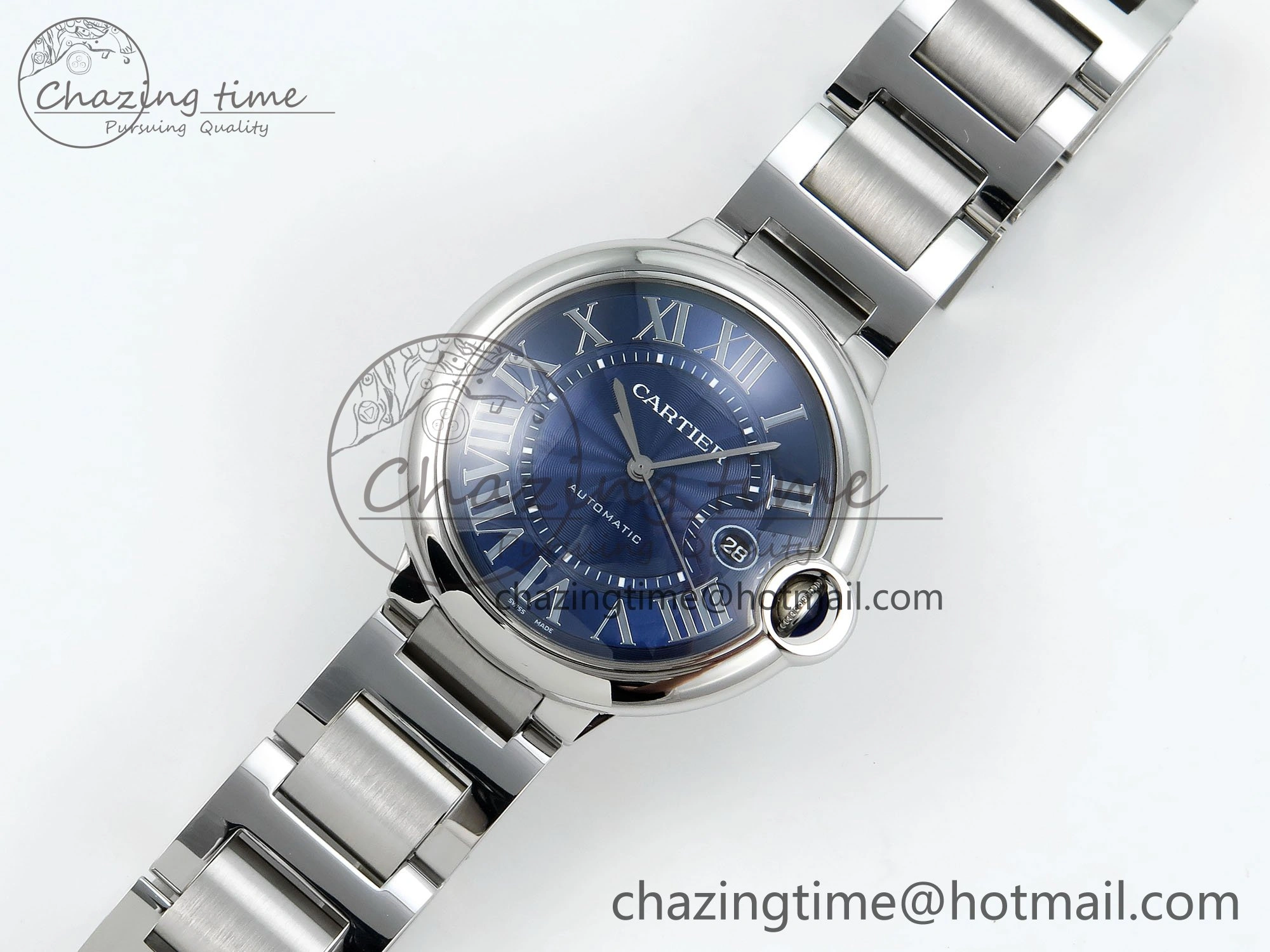 Ballon Bleu 42mm SS CHF 1:1 Best Edition Blue Texture Dial on SS Bracelet A2824