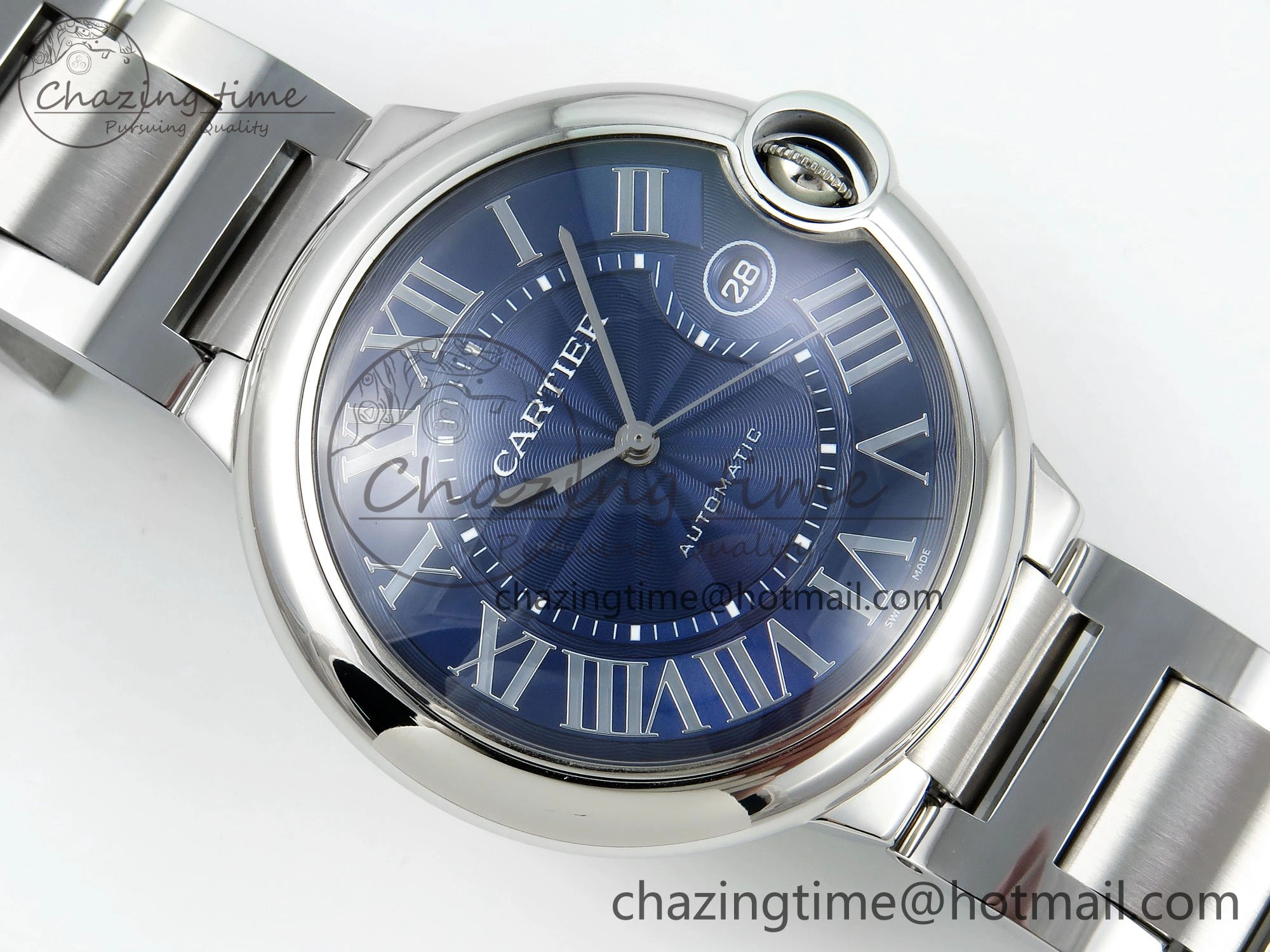 Ballon Bleu 42mm SS CHF 1:1 Best Edition Blue Texture Dial on SS Bracelet A2824