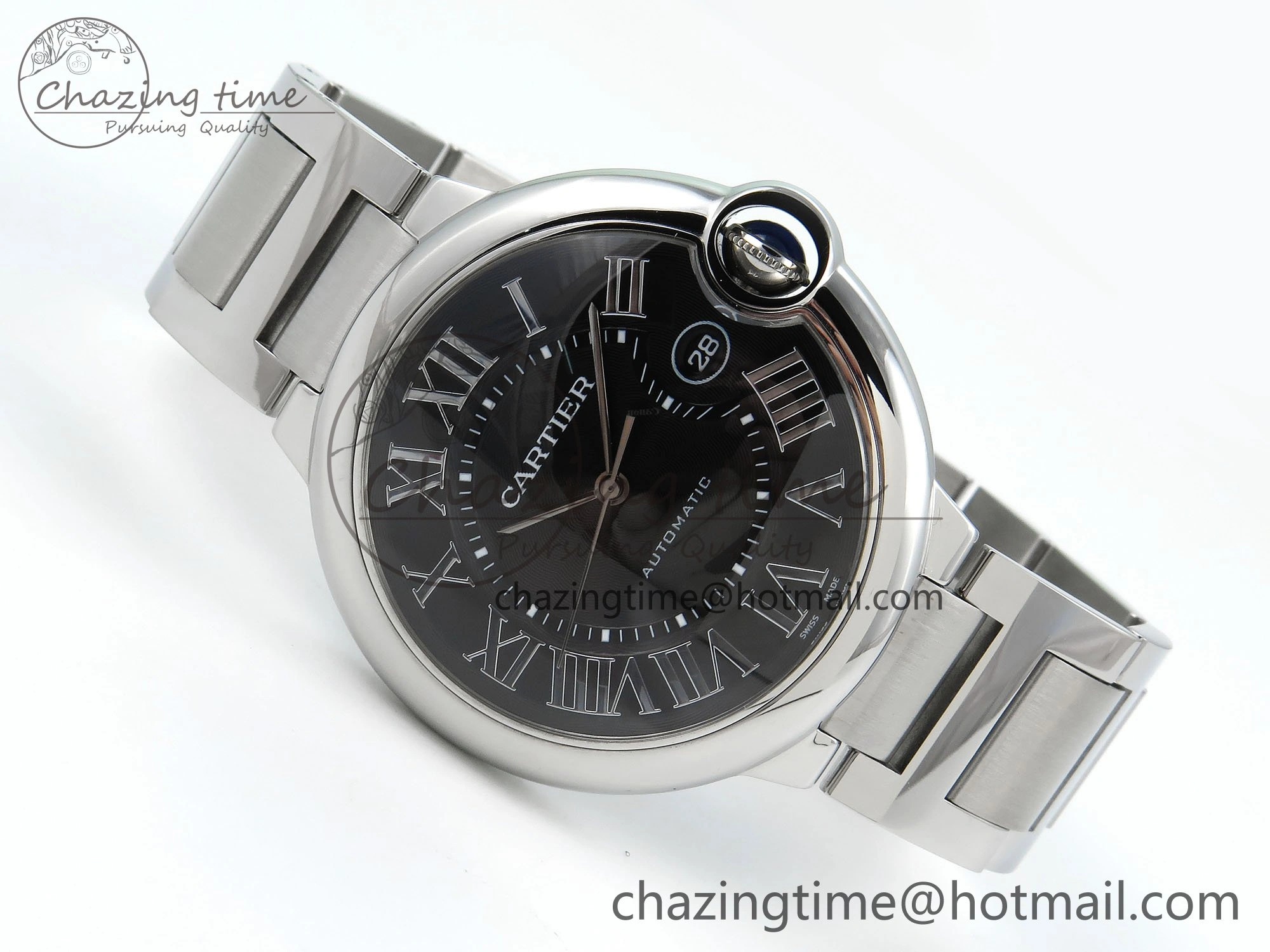 Ballon Bleu 42mm SS CHF 1:1 Best Edition Grey Texture Dial on SS Bracelet A2824
