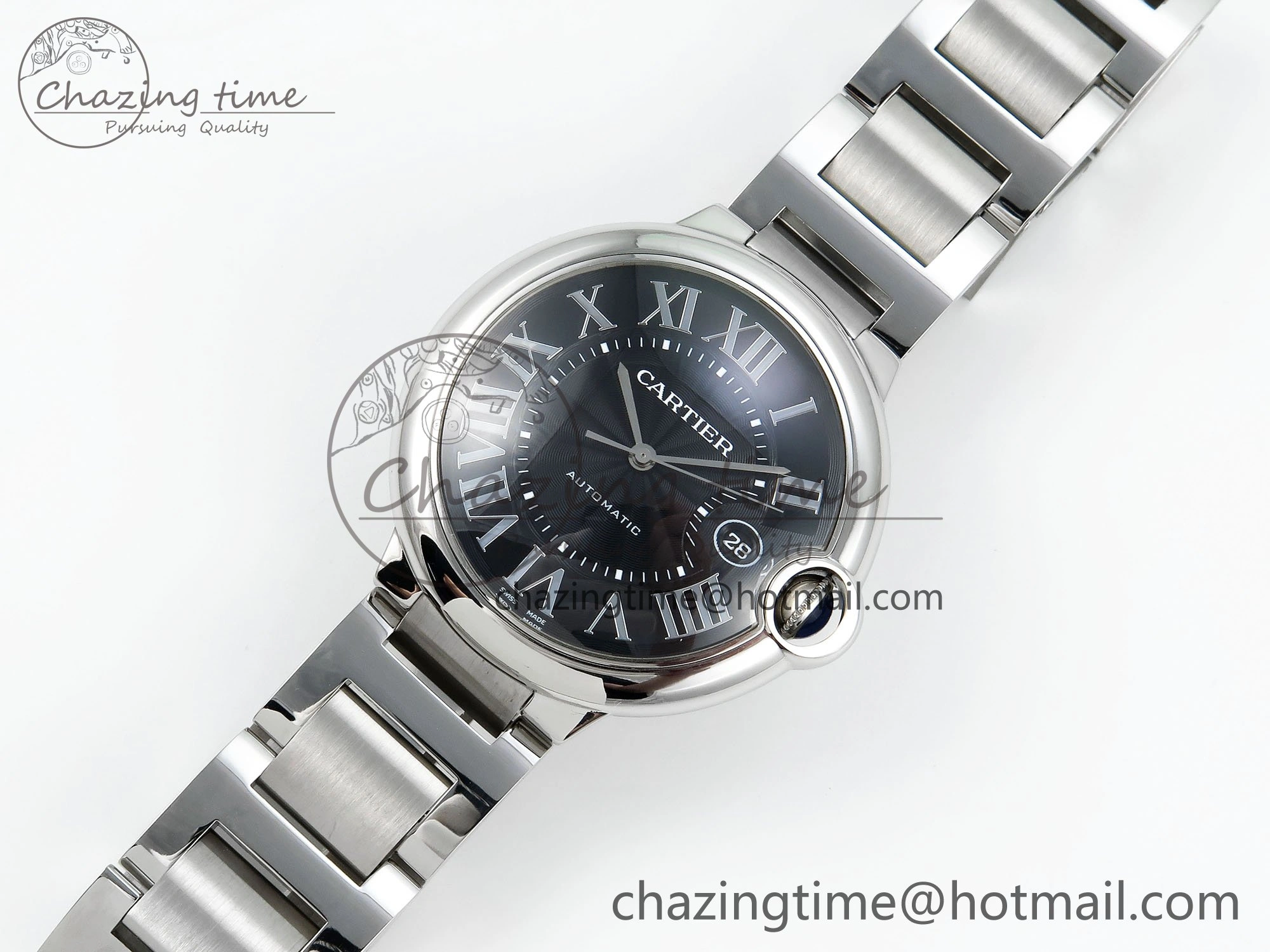 Ballon Bleu 42mm SS CHF 1:1 Best Edition Grey Texture Dial on SS Bracelet A2824