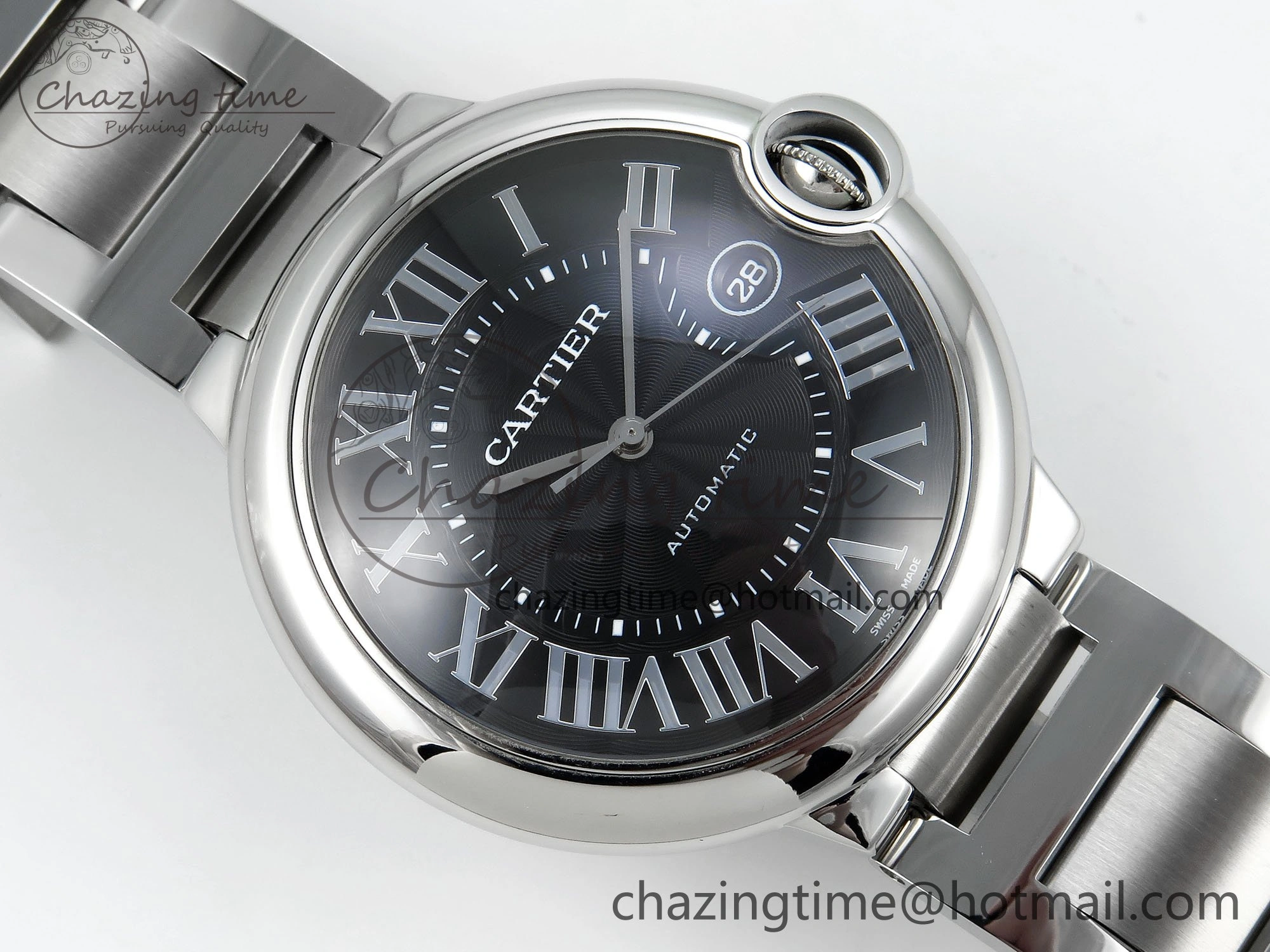 Ballon Bleu 42mm SS CHF 1:1 Best Edition Grey Texture Dial on SS Bracelet A2824