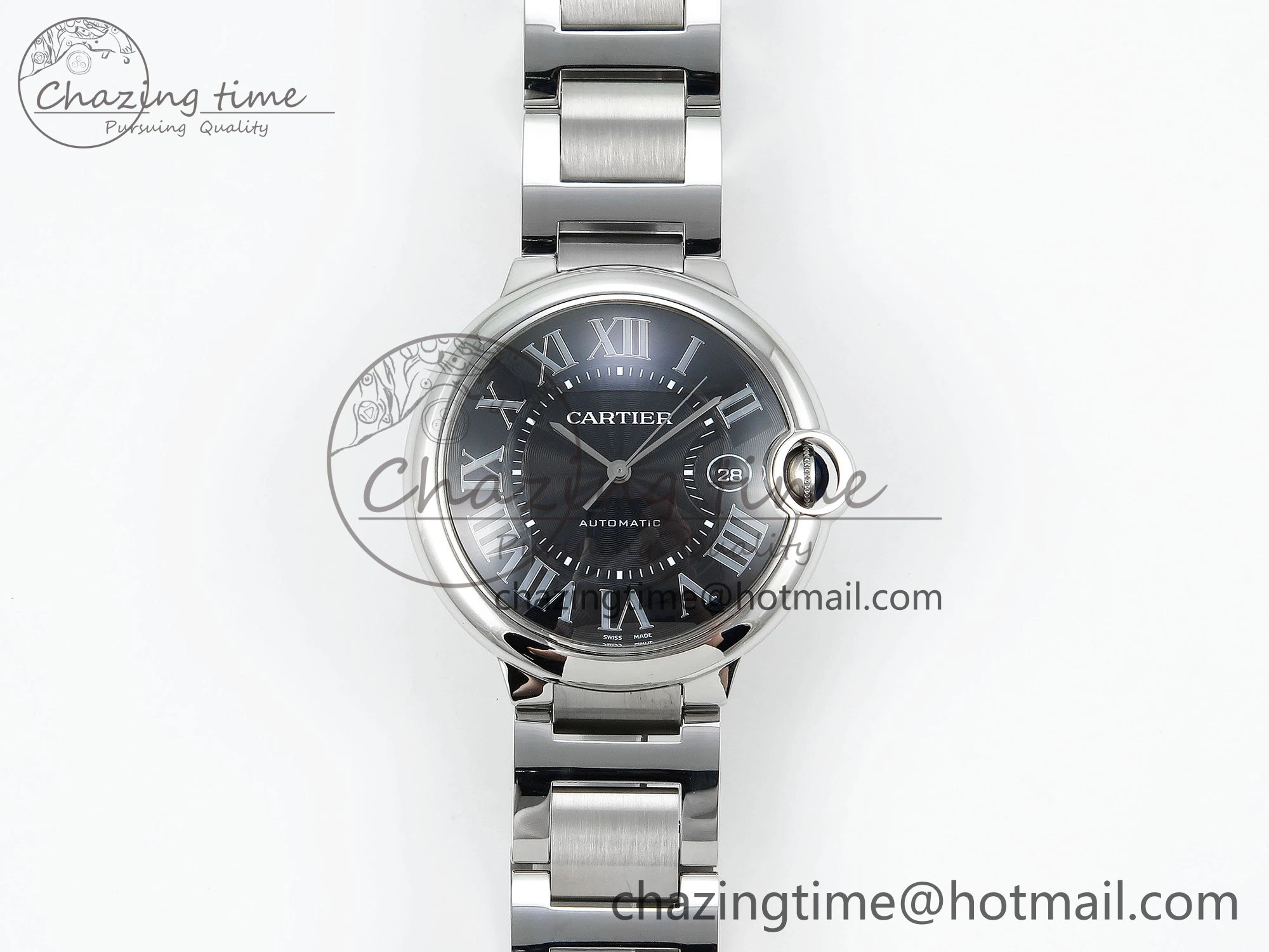 Ballon Bleu 42mm SS CHF 1:1 Best Edition Grey Texture Dial on SS Bracelet A2824