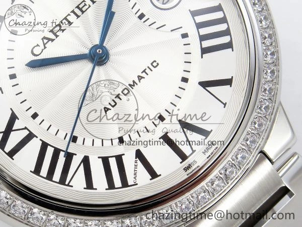 Ballon Bleu 42mm SS CHF 1:1 Best Edition White Texture Dial 1Line Diamonds Bezel on SS Bracelet A2824