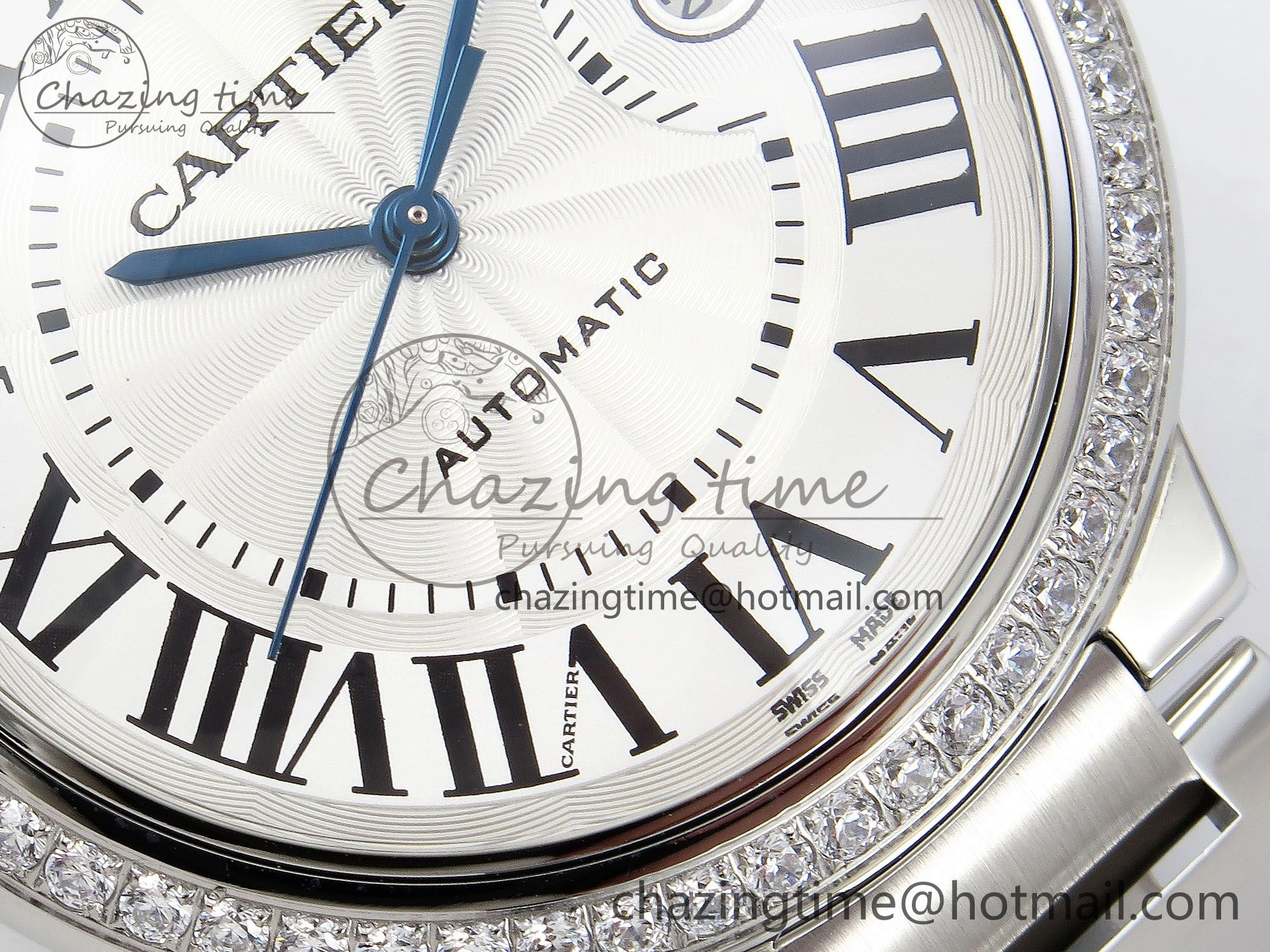 Ballon Bleu 42mm SS CHF 1:1 Best Edition White Texture Dial 1Line Diamonds Bezel on SS Bracelet A2824
