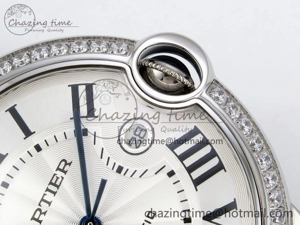Ballon Bleu 42mm SS CHF 1:1 Best Edition White Texture Dial 1Line Diamonds Bezel on SS Bracelet A2824