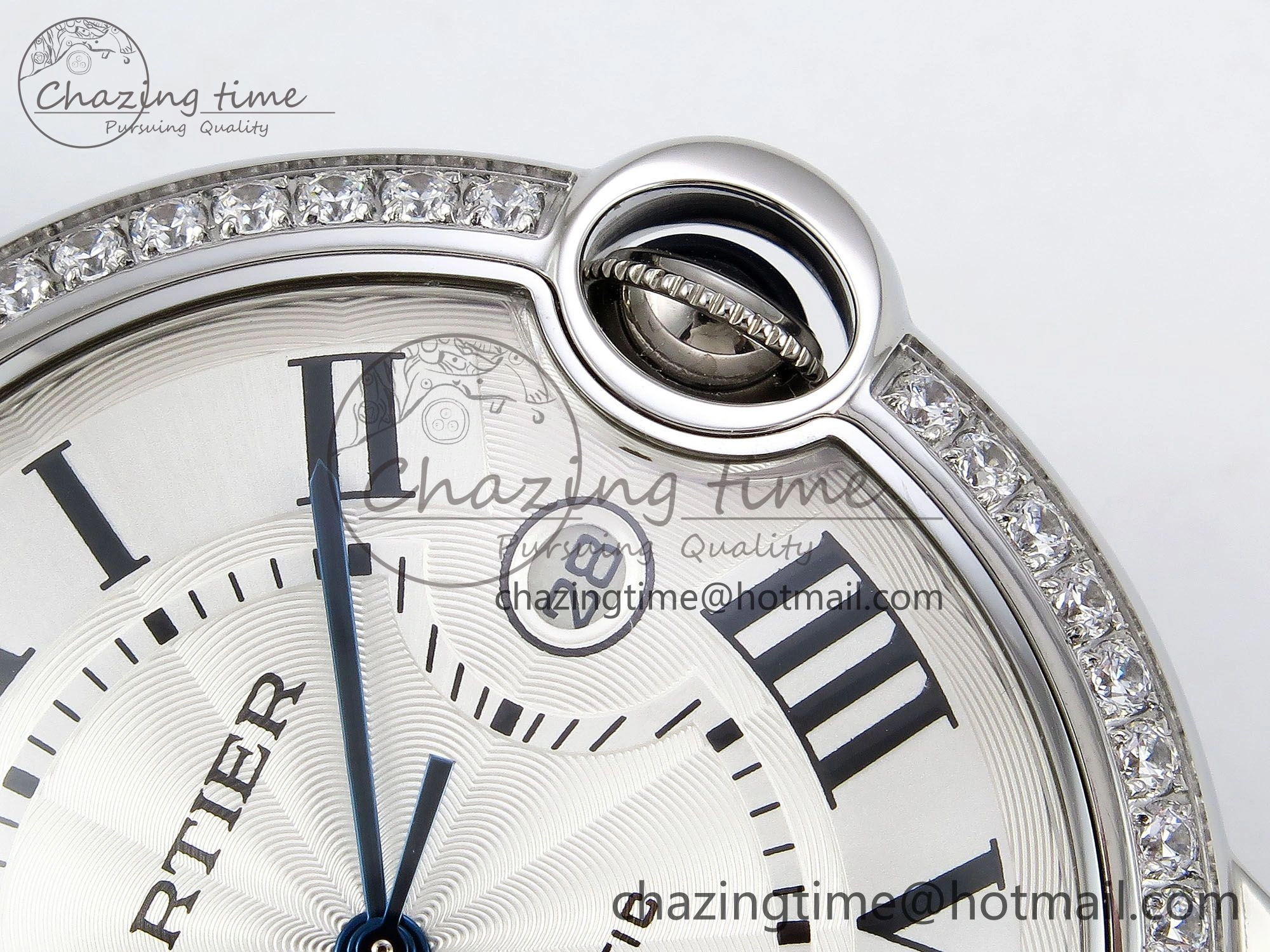 Ballon Bleu 42mm SS CHF 1:1 Best Edition White Texture Dial 1Line Diamonds Bezel on SS Bracelet A2824