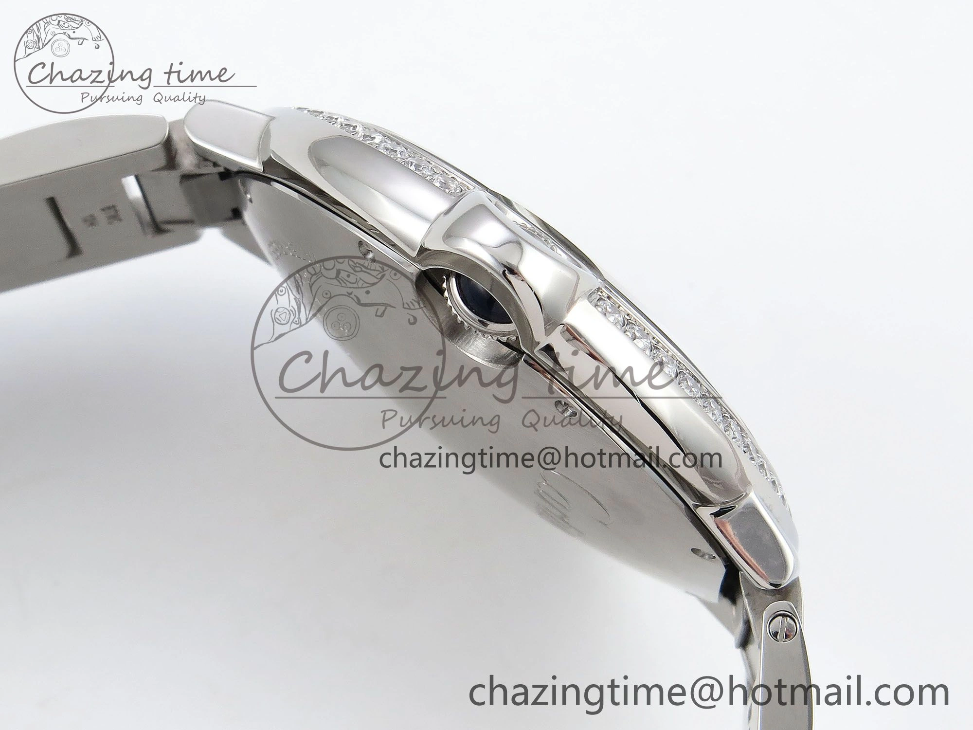 Ballon Bleu 42mm SS CHF 1:1 Best Edition White Texture Dial 1Line Diamonds Bezel on SS Bracelet A2824