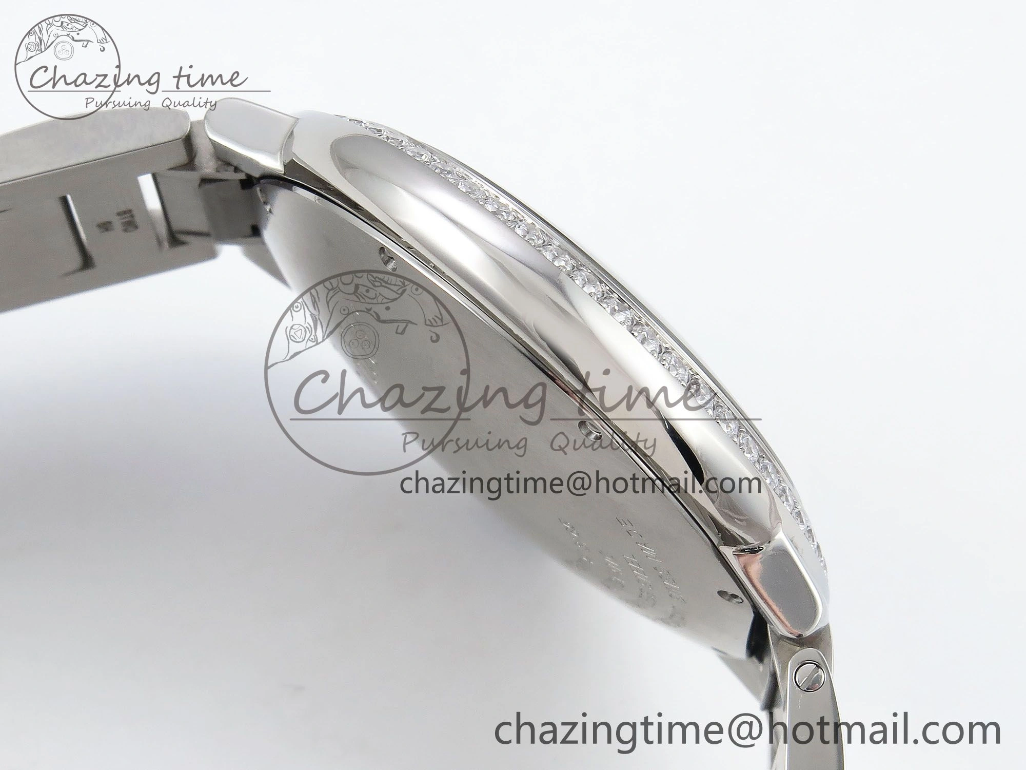 Ballon Bleu 42mm SS CHF 1:1 Best Edition White Texture Dial 1Line Diamonds Bezel on SS Bracelet A2824