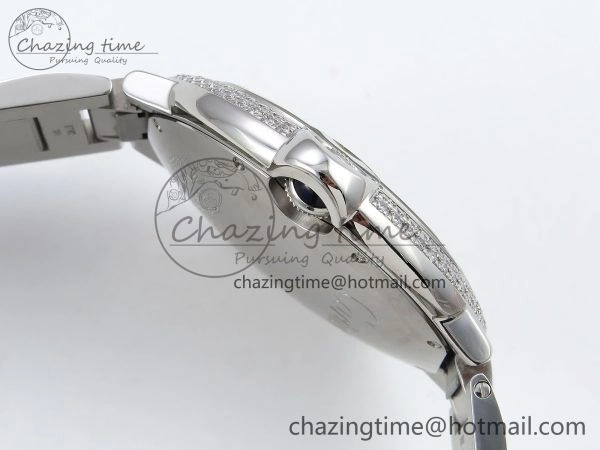 Ballon Bleu 42mm SS CHF 1:1 Best Edition White Texture Dial 2Line Diamonds Bezel on SS Bracelet A2824