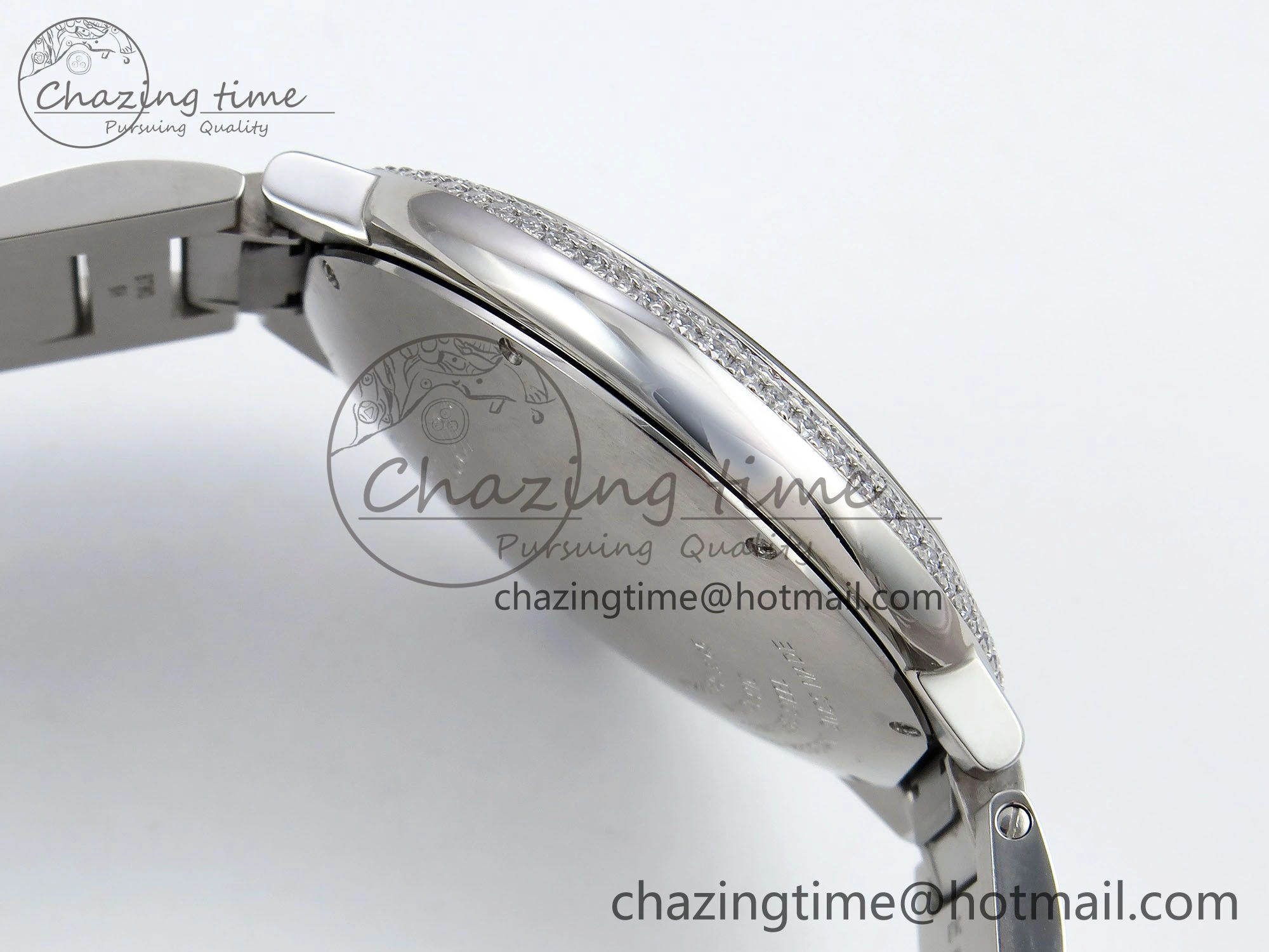 Ballon Bleu 42mm SS CHF 1:1 Best Edition White Texture Dial 2Line Diamonds Bezel on SS Bracelet A2824