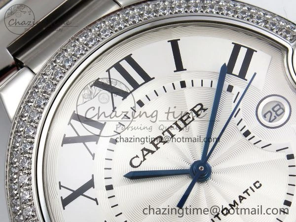 Ballon Bleu 42mm SS CHF 1:1 Best Edition White Texture Dial 2Line Diamonds Bezel on SS Bracelet A2824