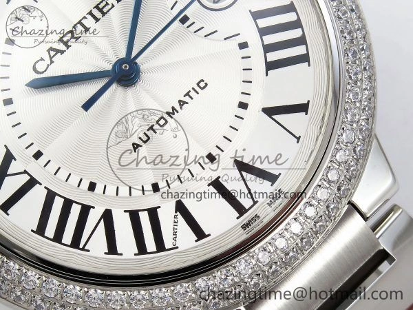Ballon Bleu 42mm SS CHF 1:1 Best Edition White Texture Dial 2Line Diamonds Bezel on SS Bracelet A2824